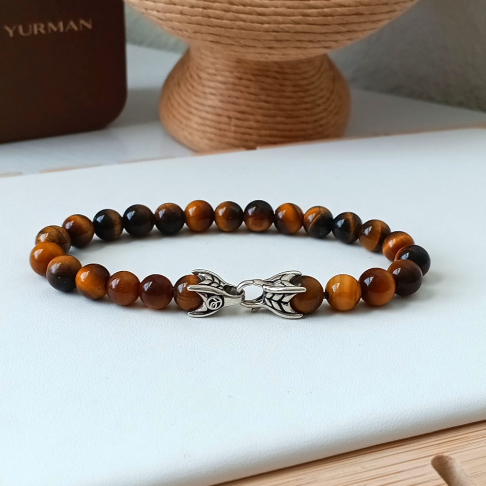 David Yurman Men's Tiger's Eye Sterling Silver 8mm Spiritual Bead Bracelet